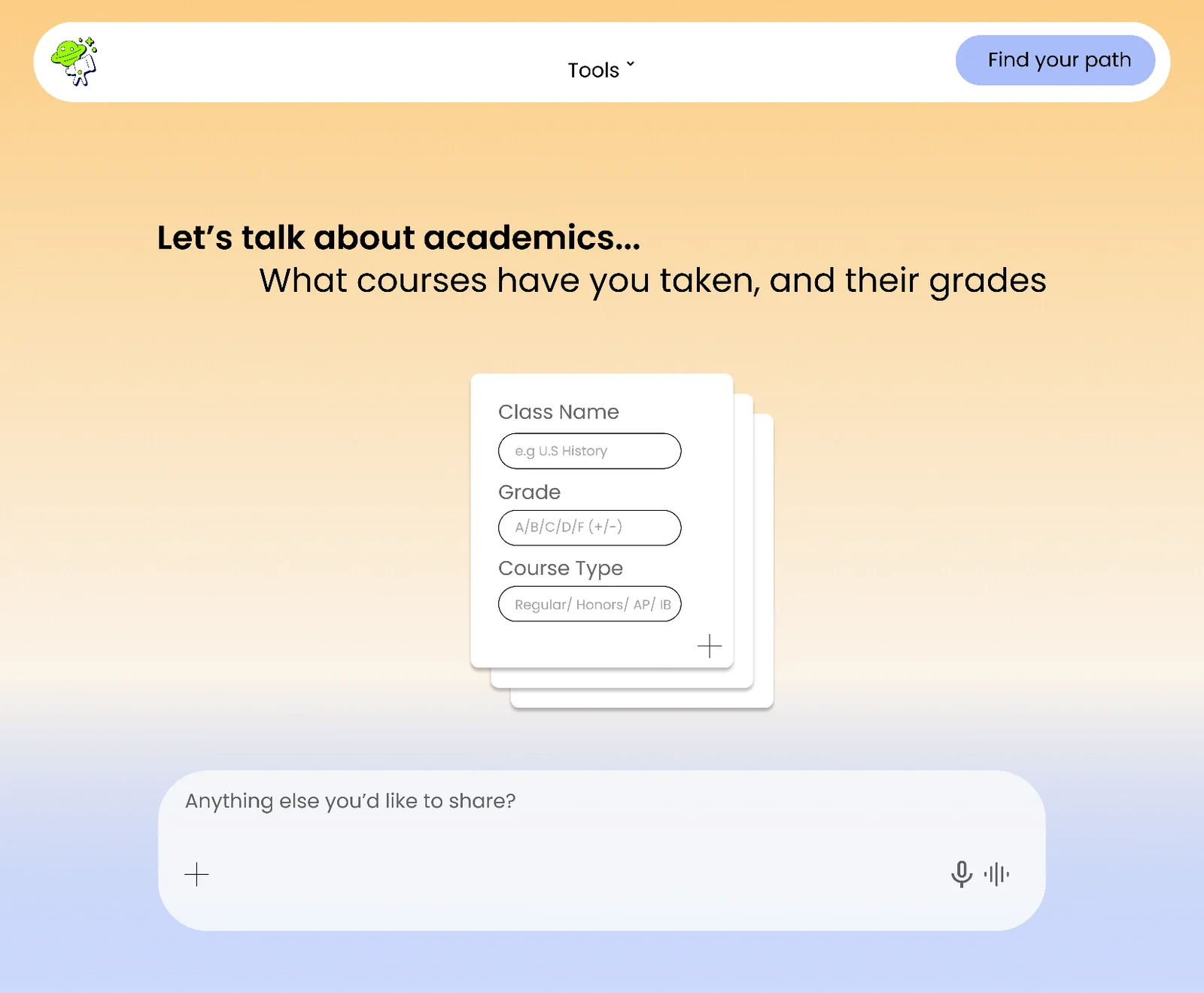 Figma screen: Let's talk about academics
