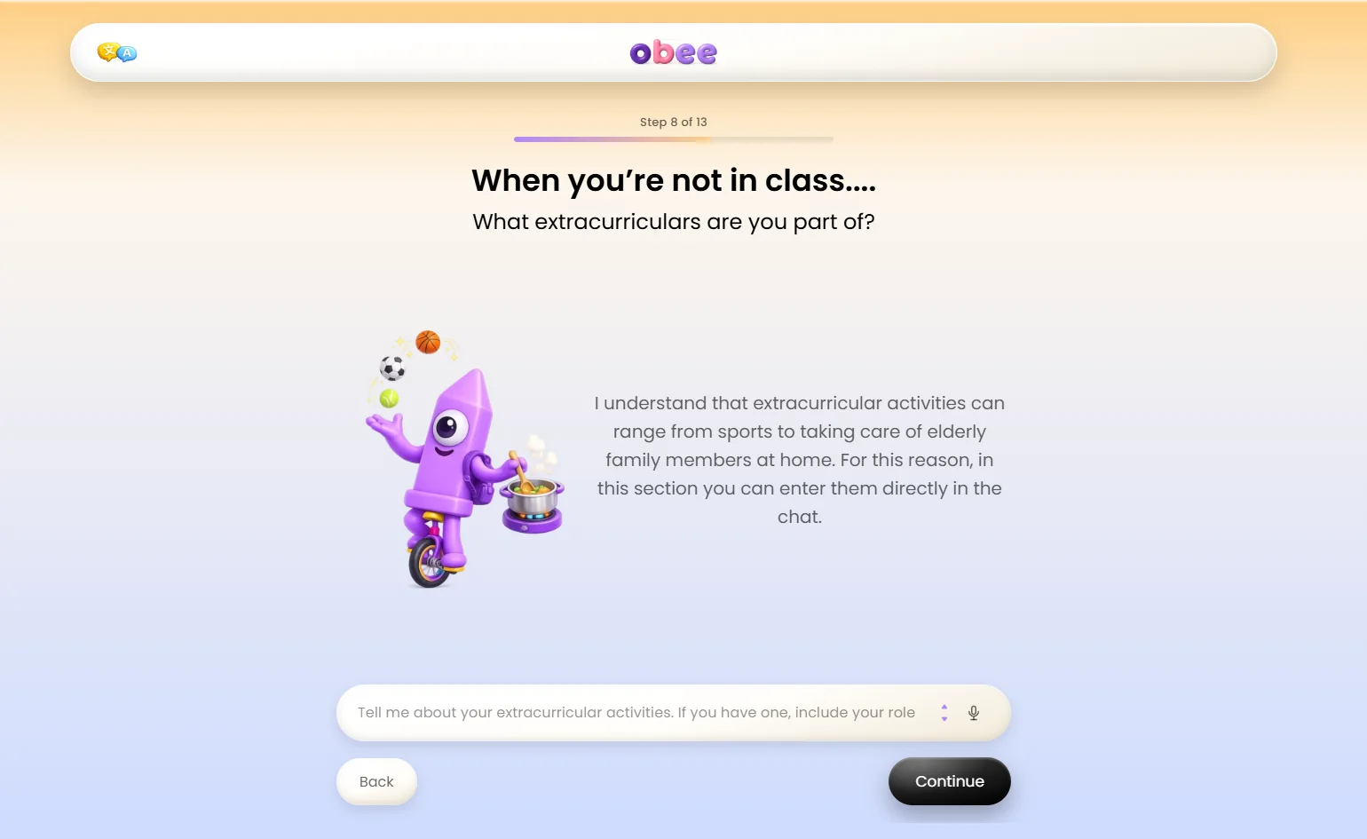 Live Obee screen: When you're not in class