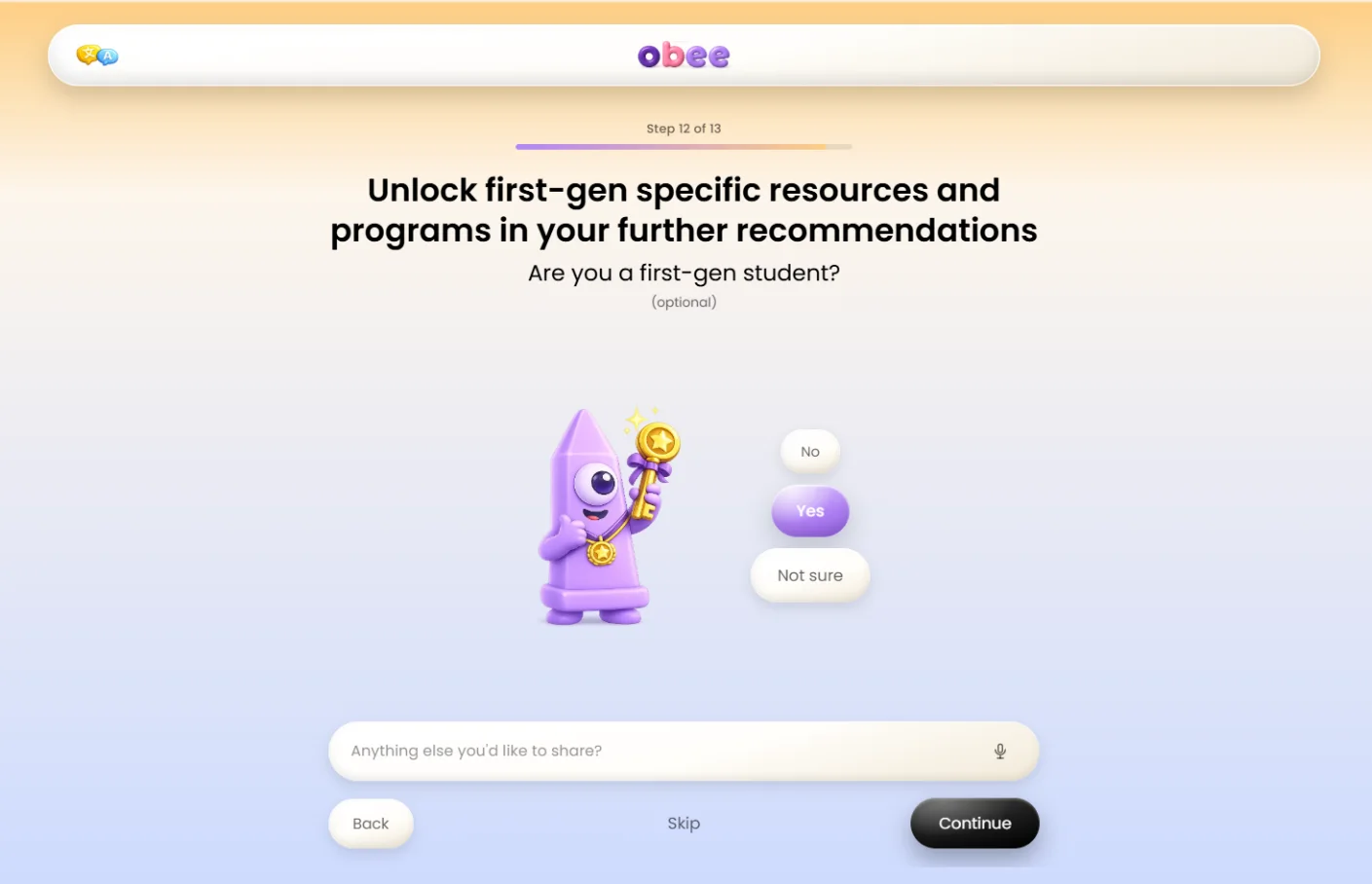 Live Obee screen: Are you a first-gen student?