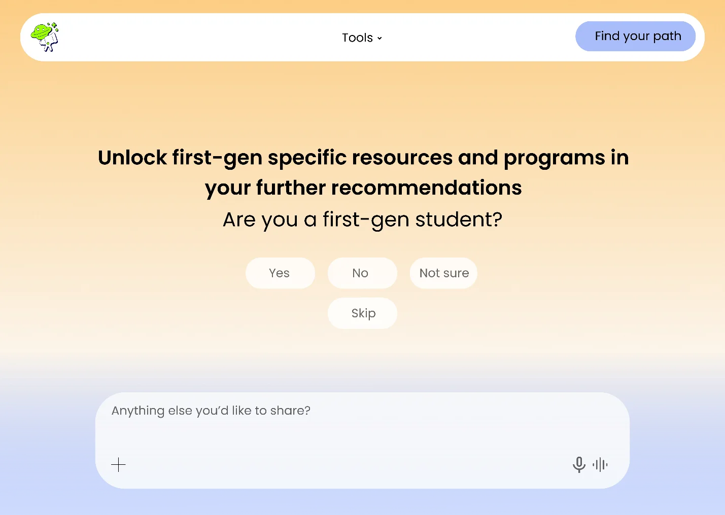 Figma screen: Are you a first-gen student?