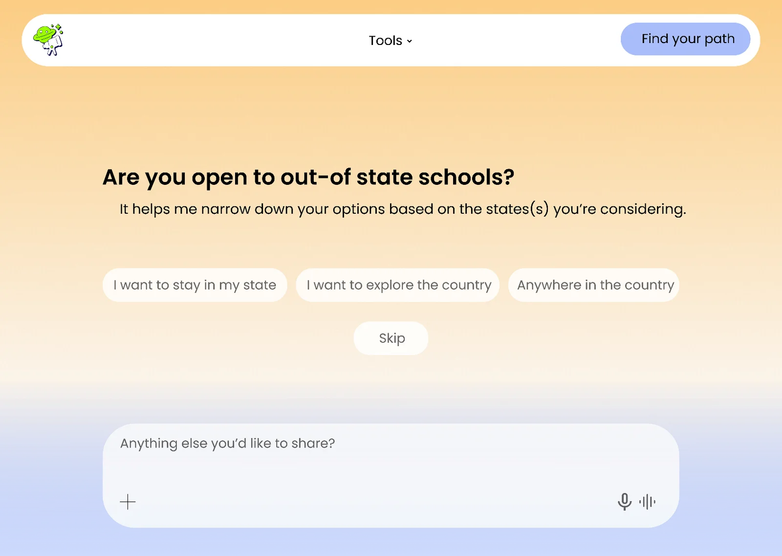 Figma screen: Are you open to out-of-state schools?