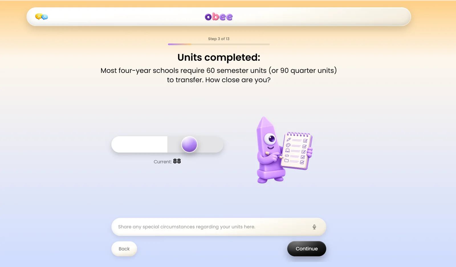 Live Obee screen: Units completed